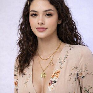 Chain strand trio with Roman coin and faceted briolette